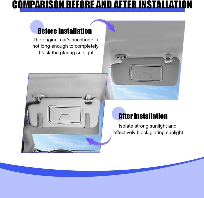 HZEL Car Sun Visor Extender, Anti Glare Vehicle Sunvisor Extension Shade Attachment for Safe Driving, Adjustable Auto Sunlight Blocker Accessories, Universal for SUV, Sedan, Truck(Gray) - Image 4